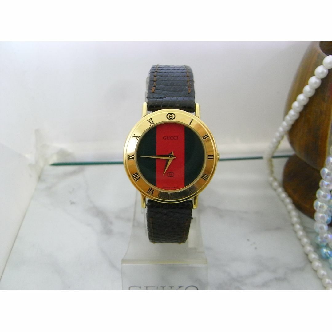 アクセサリー、時計GUCCI グッチ シェリーライン 3000L /革 クォーツ レディース 腕時計ブランド腕時計