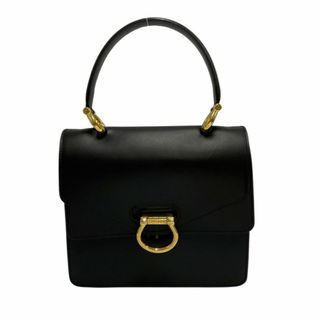 極 美品 CELINE セリーヌ ヴィンテージ ロゴ 金具 ダブルフラップ カーフ レザー 本革 ハンドバッグ ミニ トートバッグ ブラック 黒  19158