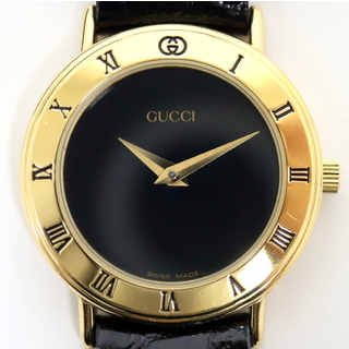 グッチ(Gucci)のグッチ 腕時計 クオーツ SS×レザーベルト 黒文字盤 /kt07215kw(腕時計(アナログ))