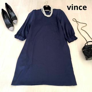 ビンス(Vince)のvince ビンス　ワンピース　ポケット付き　ネイビー　春服　秋服　冬服(ひざ丈ワンピース)