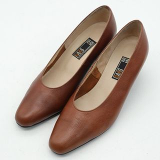 ダックス(DAKS)のダックス プレーンパンプス レザー Uカット チャンキーヒール日本製 ブランド シューズ 靴 レディース 22.5cmサイズ ブラウン DAKS(ハイヒール/パンプス)