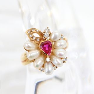 【Jewelry】K18YG ルビー パール ダイヤ リング イエローゴールド 12.5号 8.7g/ok01225tg(リング(指輪))