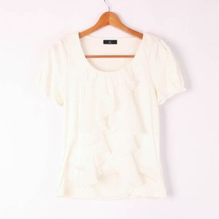 イネド(INED)のイネド Tシャツ 半袖 Uネック フリル カットソー トップス レディース 9サイズ ホワイト INED(Tシャツ(半袖/袖なし))