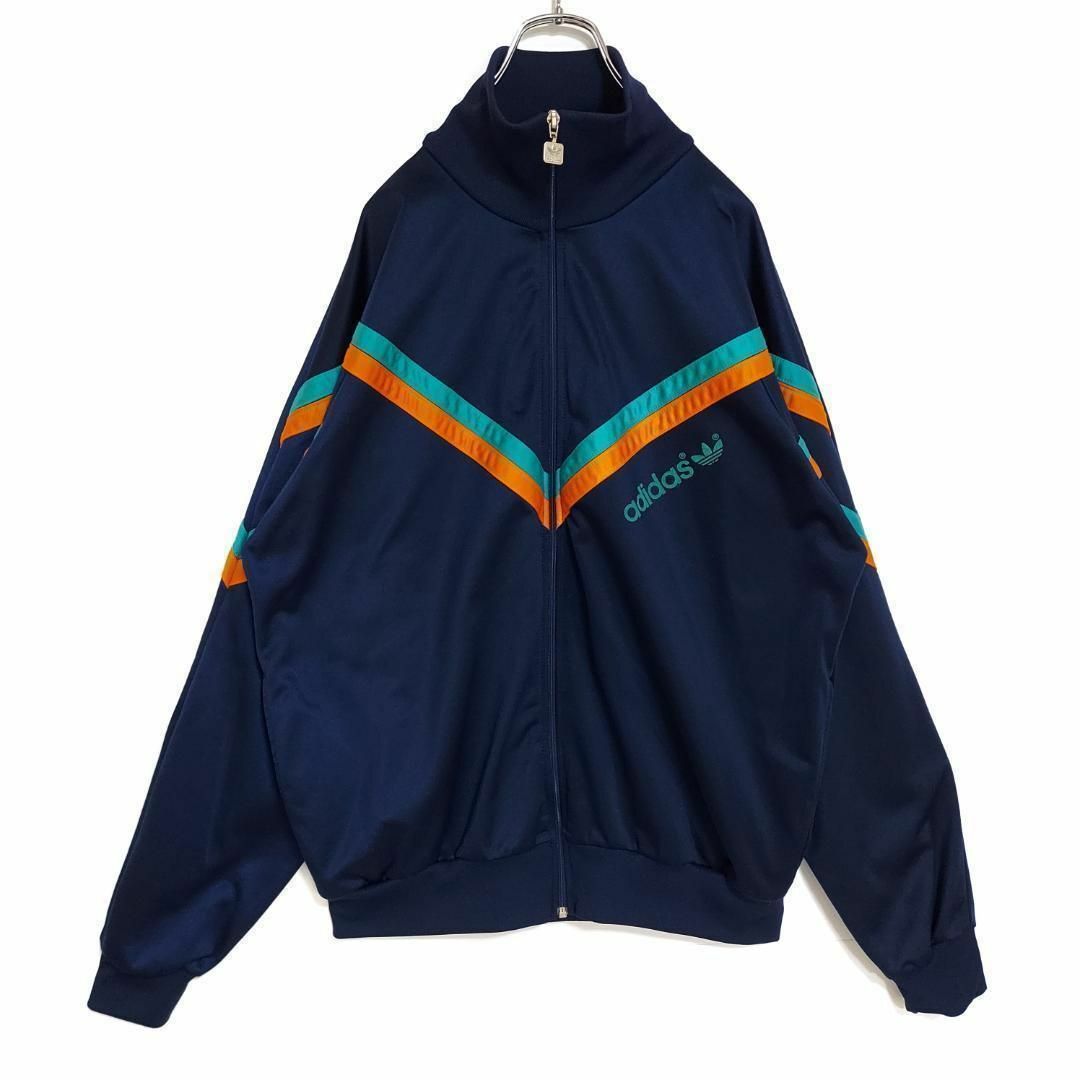 90s アディダス ロゴトラックジャケット 2XL ネイビー 紺 オレンジ 緑