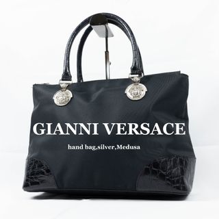 ジャンニヴェルサーチ(Gianni Versace)の【GIANNI VERSACE】ハンドバッグ　メデューサ　クロコ　ブラック(ハンドバッグ)