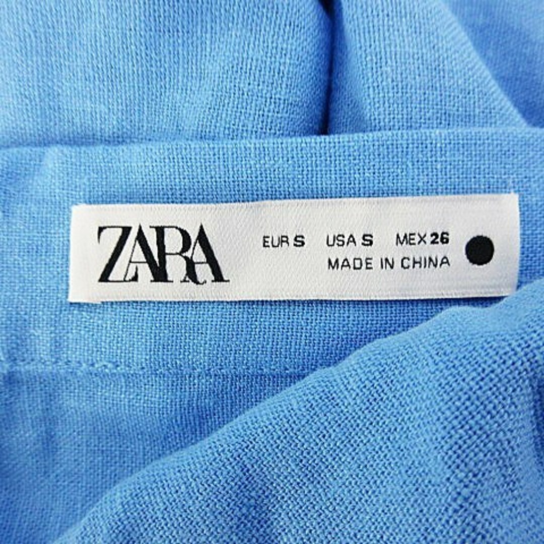 ZARA(ザラ)のザラ スカート フレア ロング バックファスナー リネン パンチング刺繍 S 青 レディースのスカート(ロングスカート)の商品写真