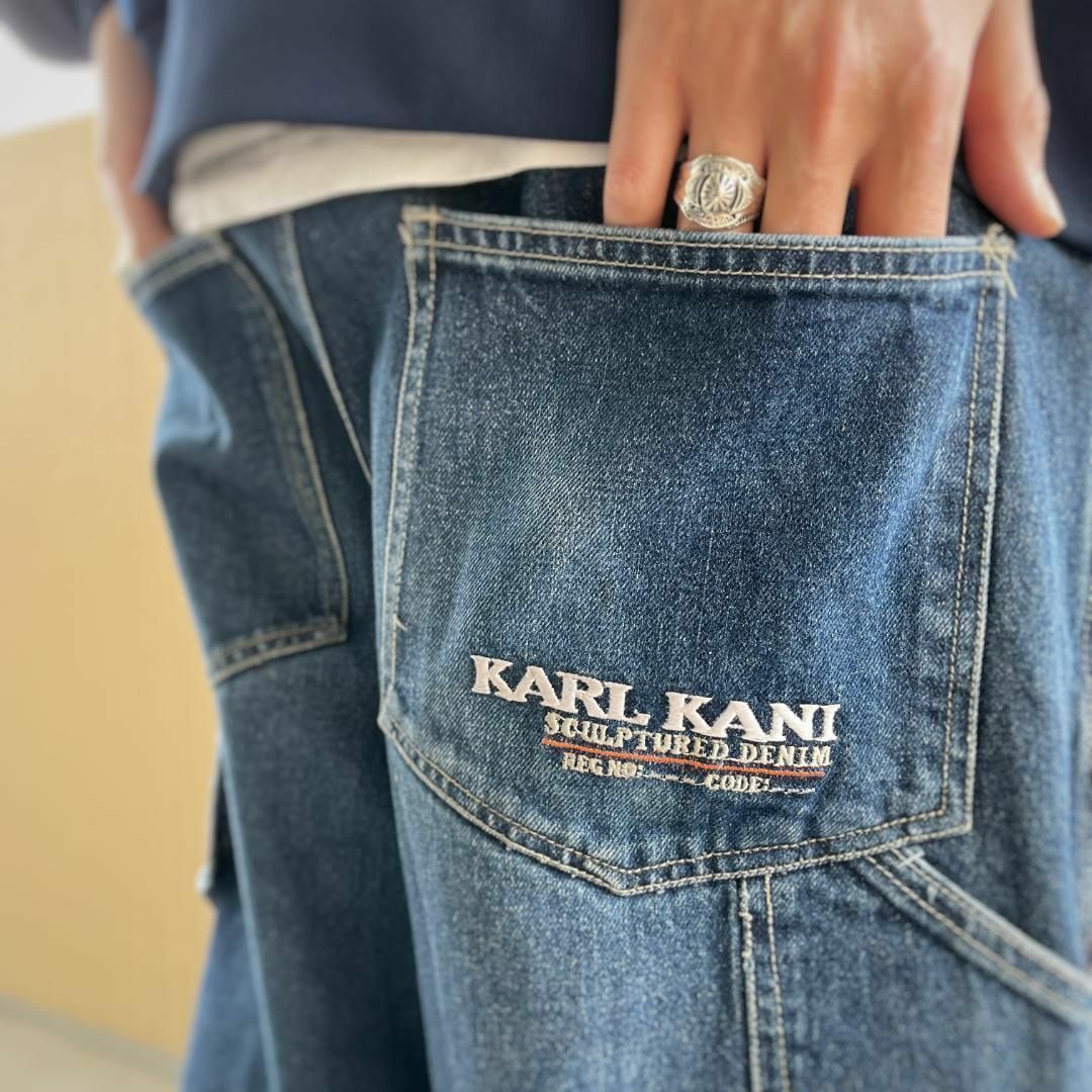 極美品 KARL KANI ナイロンパンツ L バギーパンツ極太 裾絞り刺繍B系