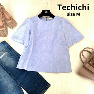 テチチ(Techichi)のTechichi テチチ ジャガードトップス　Mサイズ　ブルー　トップス　半袖(シャツ/ブラウス(半袖/袖なし))