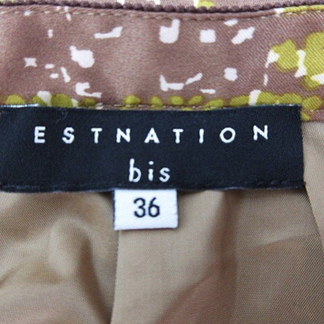 エストネーション ビス スカート  フレア ミニ タック 総柄 36 茶 黄 レディースのスカート(ミニスカート)の商品写真