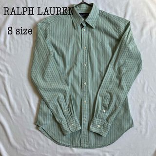 ラルフローレン(Ralph Lauren)の美品 ラルフローレン メンズ シャツ 長袖 ライトグリーン ストライプ 刺繍 S(シャツ)