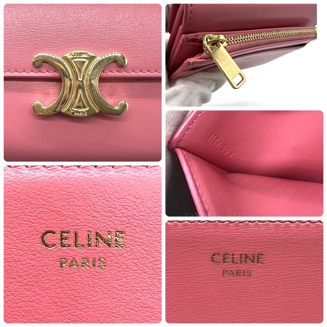 celine(セリーヌ)の美品！セリーヌ　カーフスキン　トリオンフ　折り財布　ピンク レディースのファッション小物(財布)の商品写真