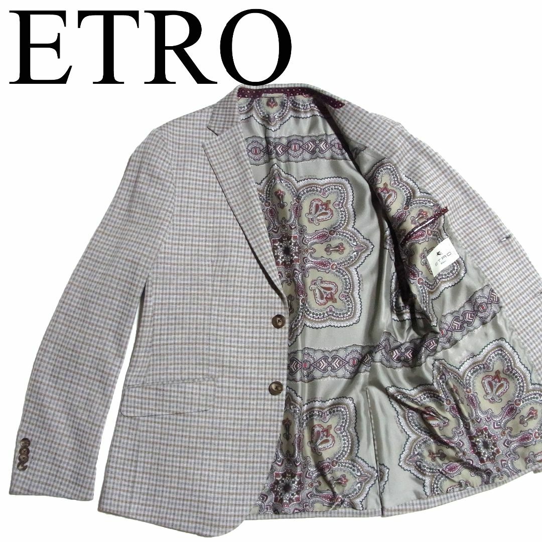 エトロ【希少 表面総柄 美品】ETRO テーラードジャケット 青 水色 L位