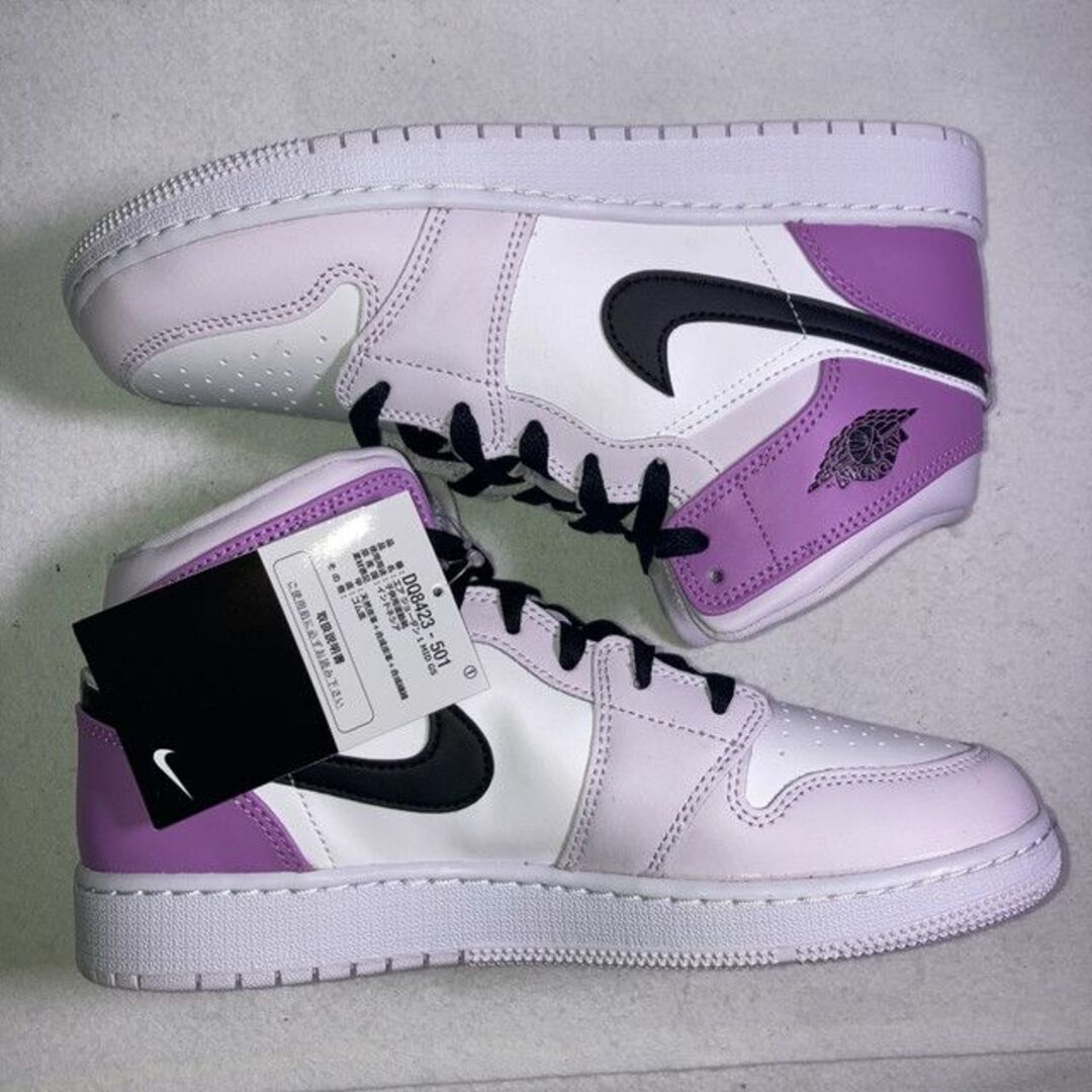 NIKE - エアジョーダン1 MID GS 白 薄ピンク 紫 24.5cm 箱付きの通販