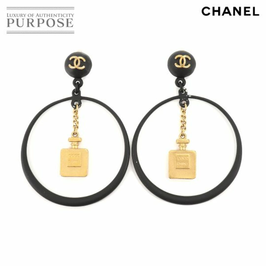 シャネル CHANEL スイング フープ ココマーク 香水 モチーフ イヤリング ブラック ゴールド　ヴィンテージ 94C VLP 90119058