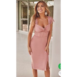 *asos* ツイストネック キーホール ワンピース UK6