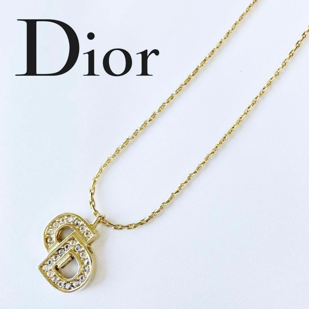 美品☆クリスチャンディオール ロゴストーンネックレス-