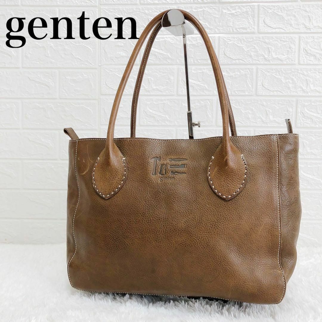 genten ゲンテン トートバッグ ハンドバッグ シボ革 ロゴ刻印 肩掛け