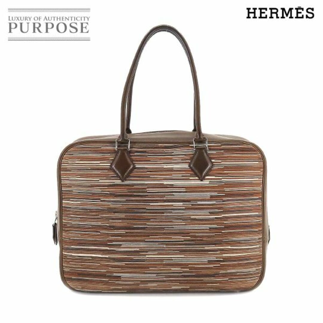 型番刻印□Ｅ刻印エルメス HERMES プリュム 32 ハンド バッグ ヴィブラート ボックスカーフ ダークブラウン マルチカラー □E刻印 VLP 90198104