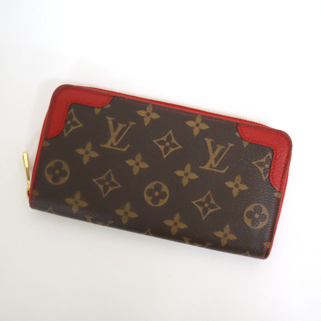 【LOUIS VUITTON】ルイヴィトン ジッピーウォレット レティーロ モノグラム×レザー ブラウン×レッド M61854/ok02655kw