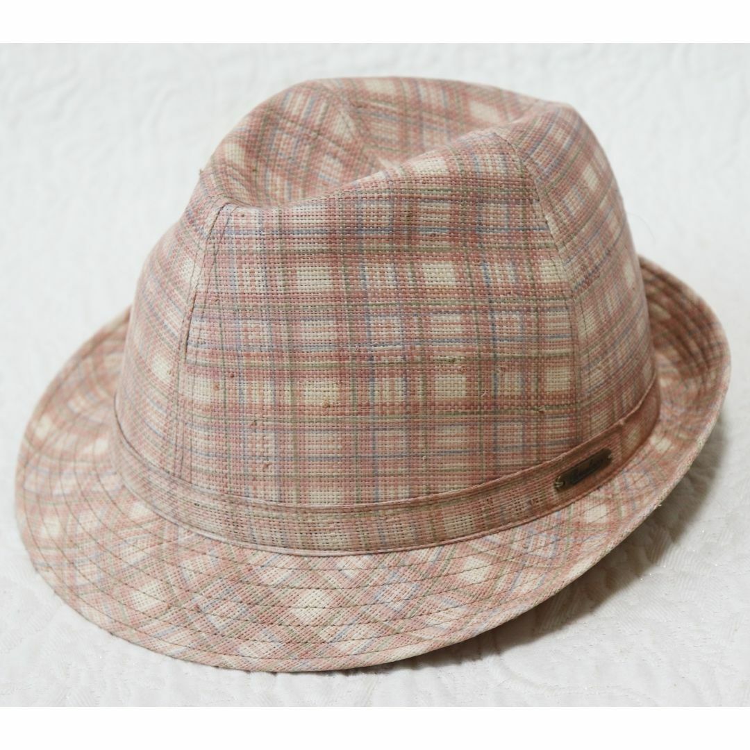 Borsalino(ボルサリーノ)の新品タグ付き【ボルサリーノ】天然草 チェック柄 サマーハット 麦わら帽子 61 メンズの帽子(ハット)の商品写真