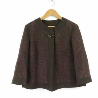 マックスマーラ(Max Mara)の未使用 MAXMARA マックスマーラ ノーカラー ジャケット 1点 ブラウン 36 リネン コットン 白タグ 七分袖 レディース AM4489A61 (ロングコート)