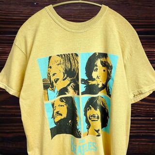 ミュージックティー(MUSIC TEE)のバンドＴシャツ　ビートルズ　サイズＳ　黄色イエロー　コットンシャツ　レディースＬ(Tシャツ/カットソー(半袖/袖なし))