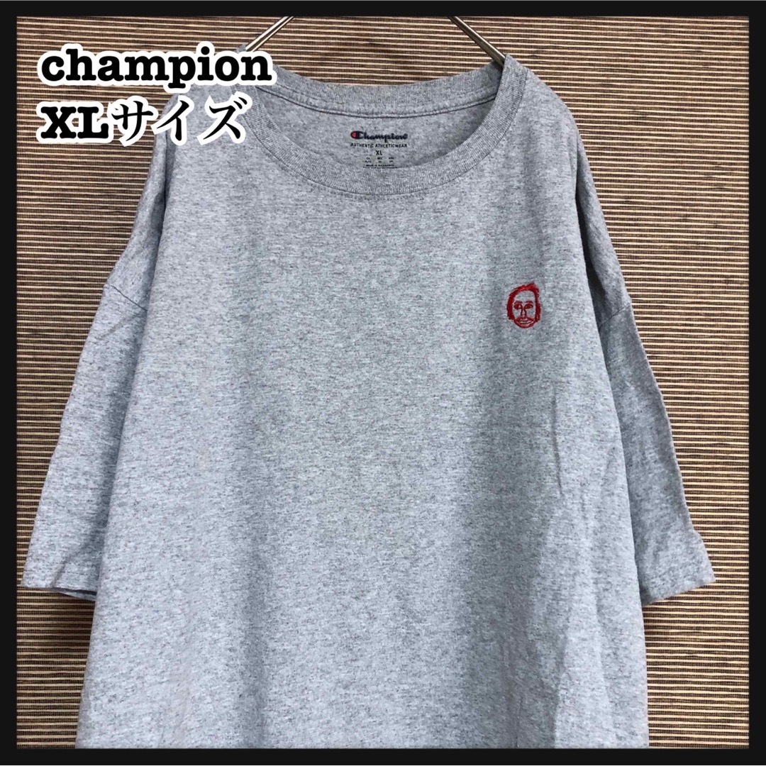 【レア】チャンピオン ワンポイント 刺繍 半袖Tシャツ グレー系 M