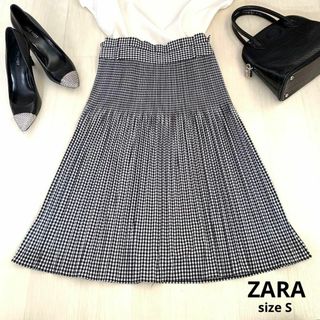 ザラ(ZARA)のZARA ザラ　ギンガムチェック　スカート　プリーツスカート　Sサイズ　ブラック(ひざ丈スカート)