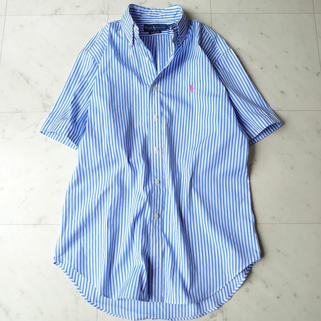 ラルフローレン ストライプ ポニー刺繍 半袖 ボタンダウン シャツ 大人スタイル シャツ