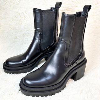 美品 ZARA ザラ 大人気ロングブーツ 黒 レザー 38-