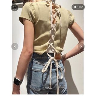 マウジー(moussy)の新品　マウジー　バックレースアップ　BACK LACE UP PUFF TEE(カットソー(半袖/袖なし))