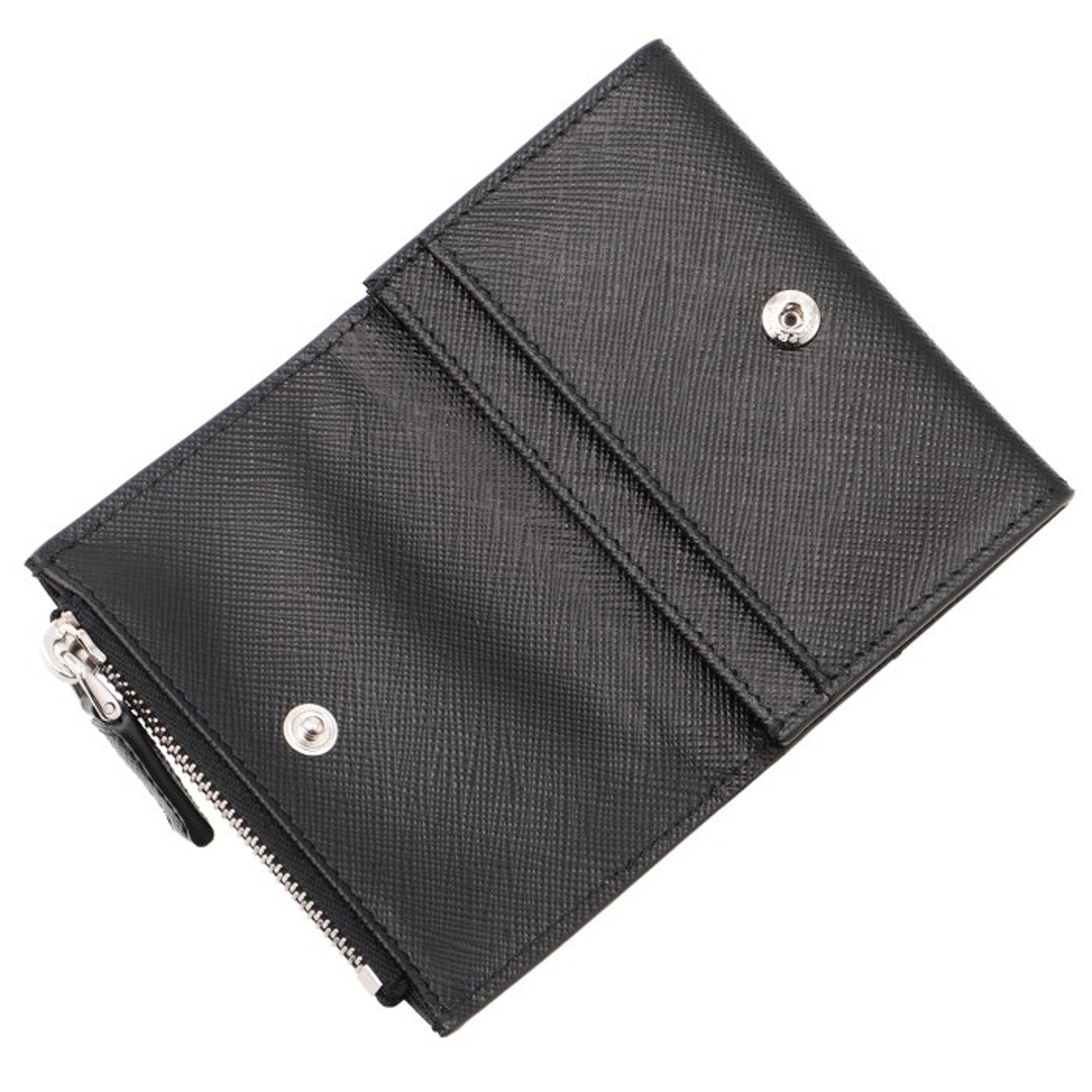 プラダ　三つ折り財布　サフィアーノレザー　リボン　ロゴプレート　ベージュ　極美品
