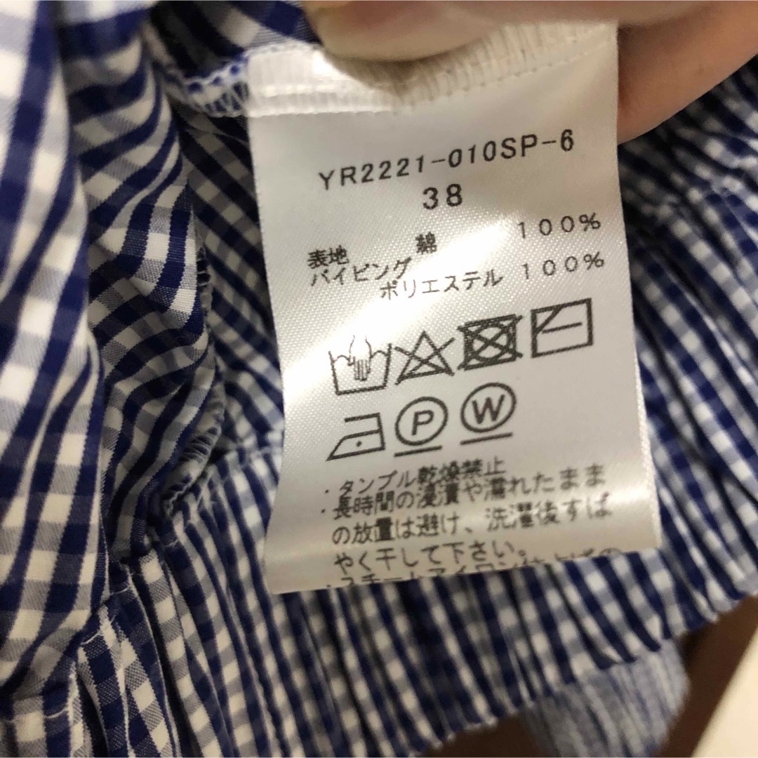 yori 2022 フリルスリーブブラウス　ネイビーギンガムチェック レディースのトップス(Tシャツ(長袖/七分))の商品写真