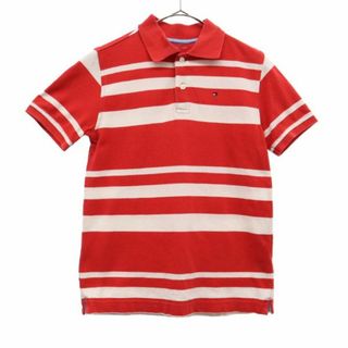 トミーヒルフィガー(TOMMY HILFIGER)のトミーヒルフィガー ボーダー 半袖 ポロシャツ M 8-10 レッド×ホワイト TOMMY HILFIGER 鹿の子 ロゴ刺繍 キッズ 【中古】  【230721】 メール便可(ジャケット/上着)