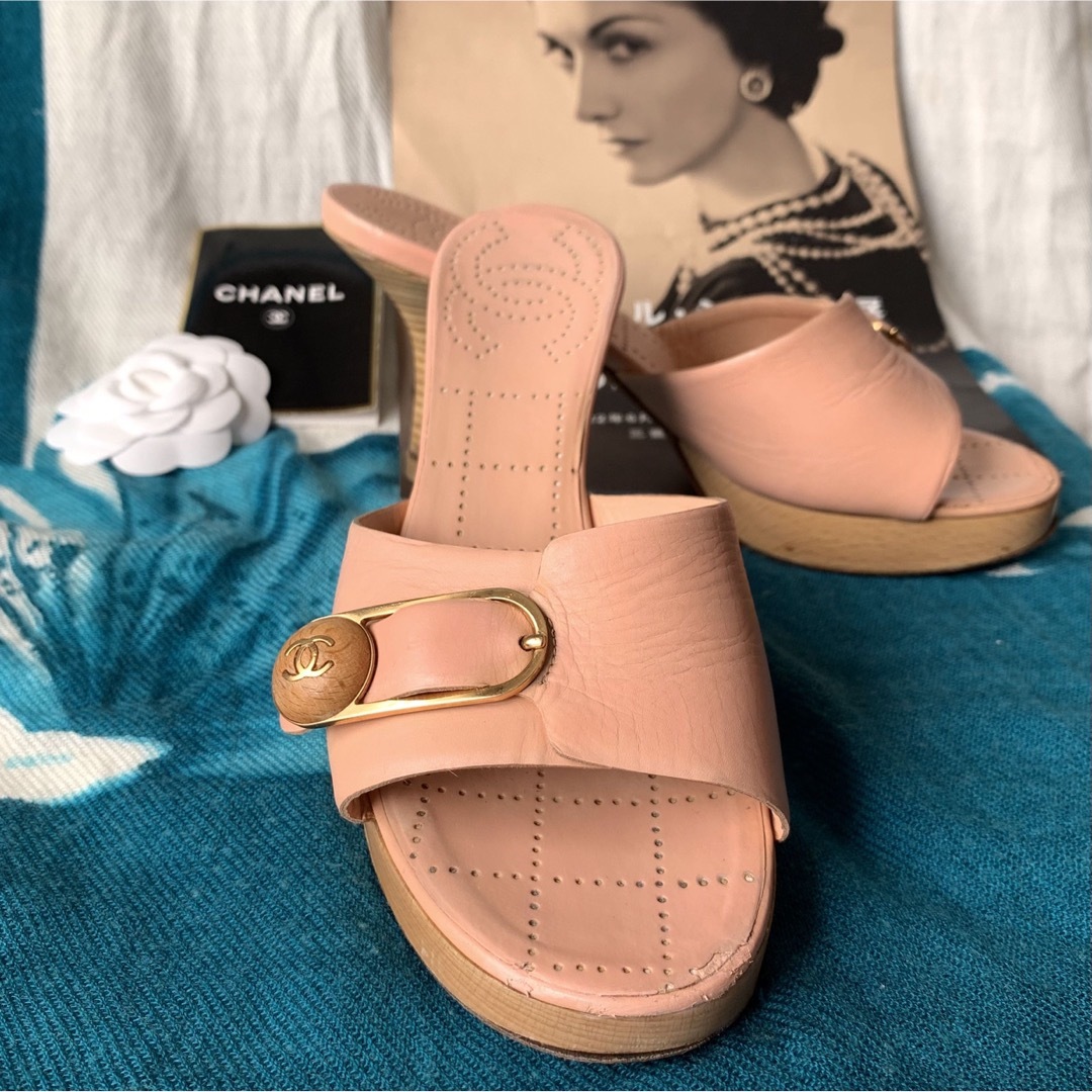 CHANEL シャネル ミュール サンダル ココマーク ロゴ入り ピンク