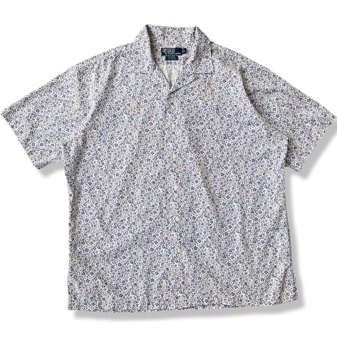 CALDWELL】90s ポロラルフローレン 半袖 開襟シャツ L 白 花柄 - シャツ