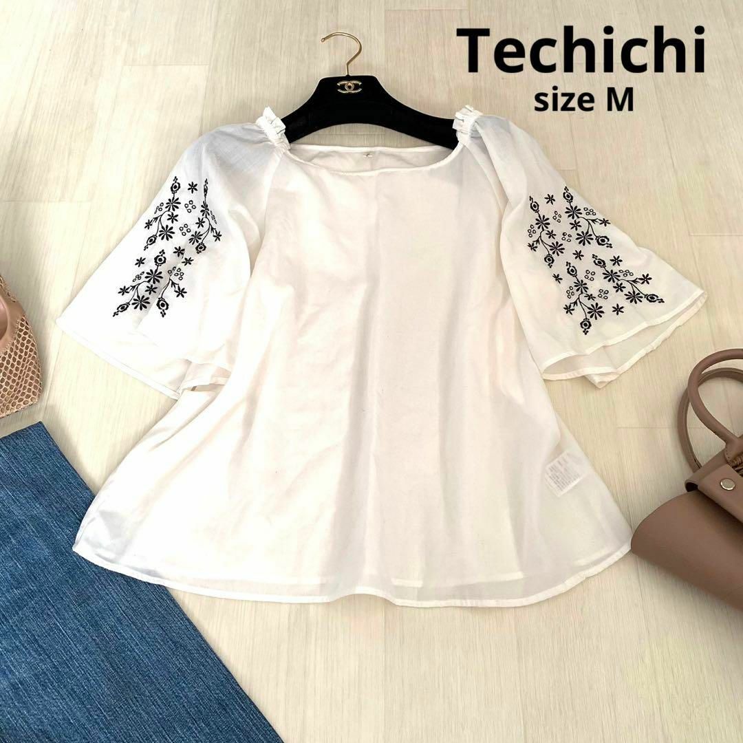 Techichi(テチチ)のTechichi テチチ 刺繍ブラウス　ブラウス　Mサイズ　ホワイト　ブラック レディースのトップス(Tシャツ(長袖/七分))の商品写真