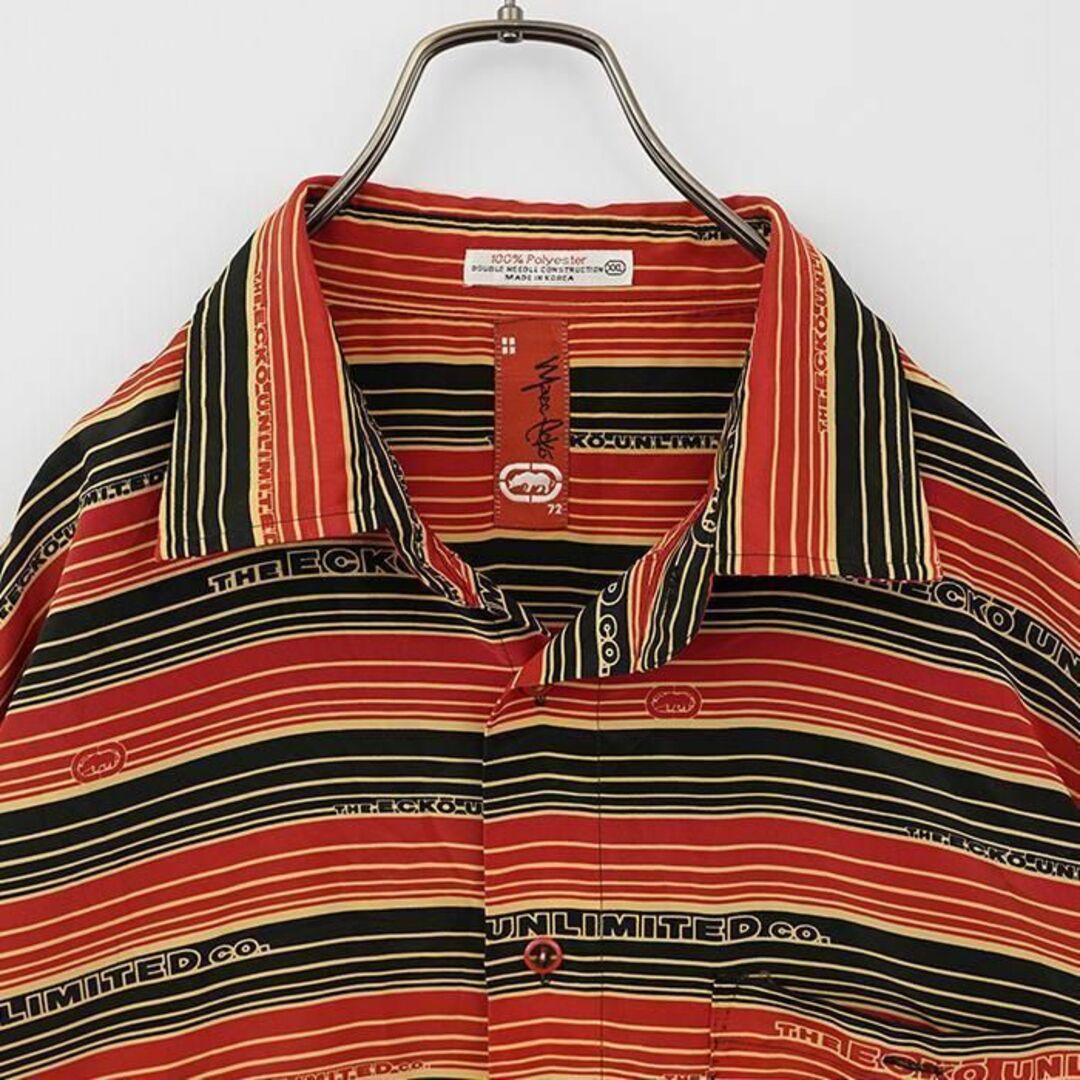 エコーアンリミテッド ポケット 総柄半袖シャツ ヒップホップシャツ 2XL 赤黒