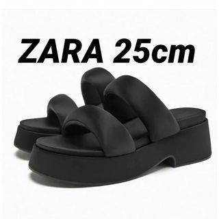 ザラ(ZARA)の【39】ZARAキルティングストラップフラットフォームサンダル　ほぼ未使用品(サンダル)