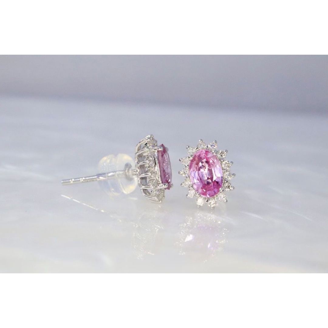 天然 パパラチアサファイア ダイヤ ピアス0.73ct k18 f - ピアス