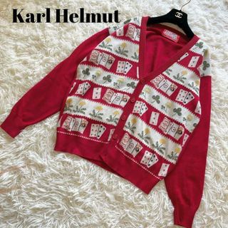 カールヘルム(Karl Helmut)のkarl helmut pink house 赤　ニット　カーディガン　トランプ(カーディガン)