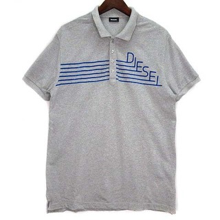 ディーゼル(DIESEL)のディーゼル フロッキープリント 鹿の子 ポロシャツ 半袖 メタル釦 グレー XL(ポロシャツ)