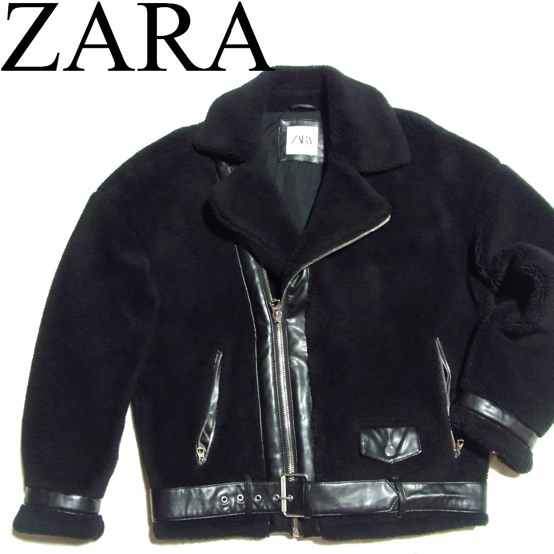 レザージャケット即完売　ZARA  ザラ　ボア　シングルライダース　ブラック　USA L