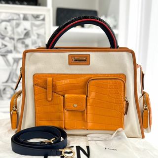 フェンディ(FENDI)の美品☆　フェンディ　ピーカブー　ディフェンダー　2way　キャンバス×クロコ(ハンドバッグ)