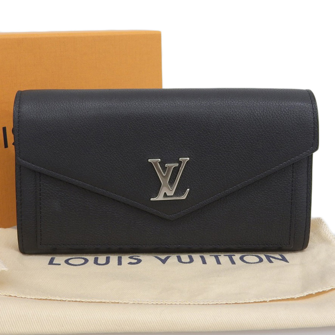 Aランク詳細【本物保証】 箱・布袋付 超美品 ルイヴィトン LOUIS VUITTON ポルトフォイユ マイロックミー ロゴ ホック付長財布 ノワール 黒 M62530