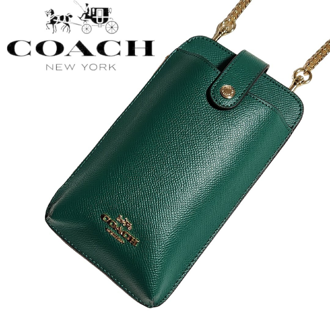 COACH スマホショルダー 大人気！！ フォーン クロスボディ グリーン新品長財布