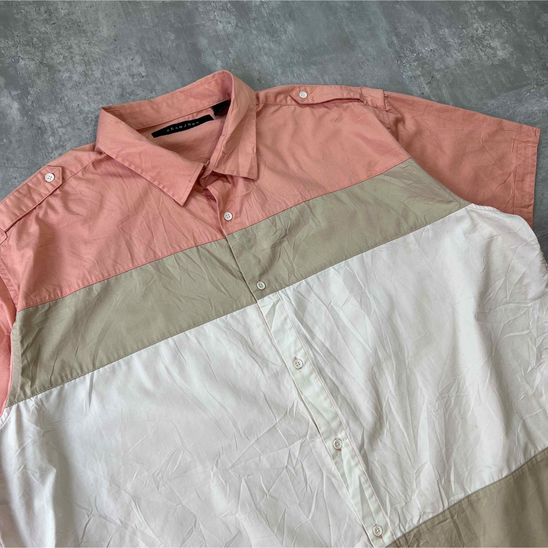 Sean John(ショーンジョン)のSean John ビックサイズ ワイシャツ ピンクカラー 着画モデル155cm メンズのトップス(Tシャツ/カットソー(半袖/袖なし))の商品写真