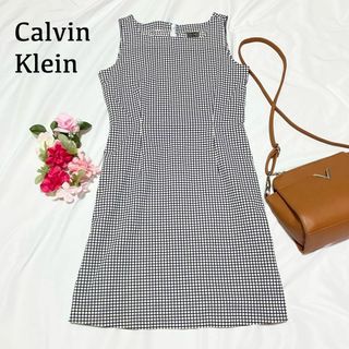 カルバンクライン(Calvin Klein)のカルバンクライン ワンピース ノースリーブ 膝丈 モノトーン 格子柄(ひざ丈ワンピース)