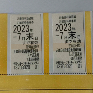 近鉄株主優待乗車券 2枚(鉄道乗車券)