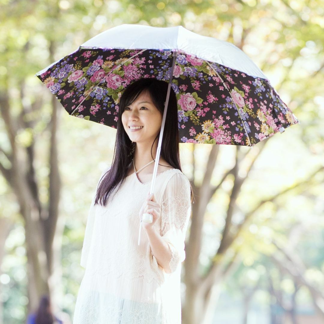 色: バラブラック】日傘 軽量 折りたたみ レディース 晴雨兼用 UVカット 薔薇柄 折り畳み傘 ブラック 日傘 晴雨兼用 UVカット シック